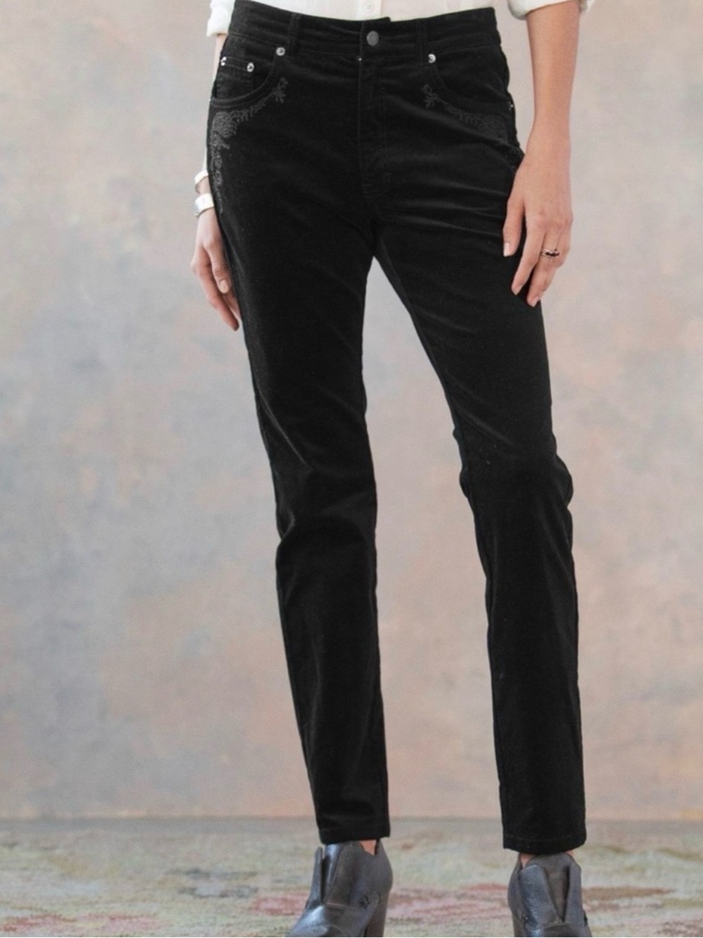 NWT Sundance Women’s Nightfall velveteen embroidered skinny pants size 6